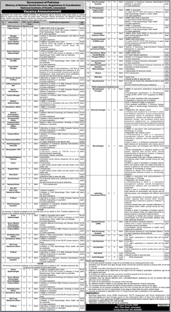 Ministry of National Health Services Jobs 2021