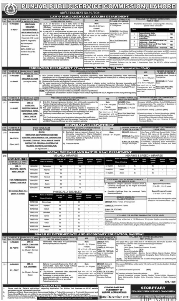 PPSC Lahore Jobs 2021