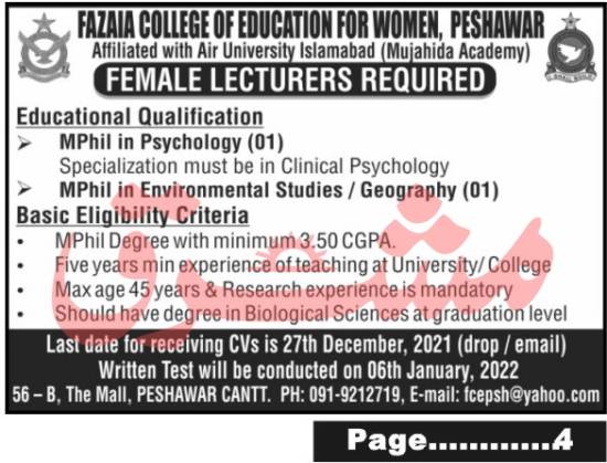 Female Lecturer Jobs 2021