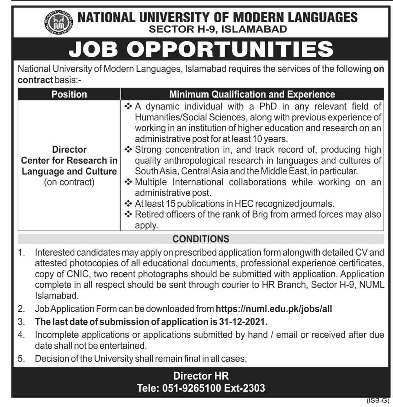 NUML Islamabad Jobs 2021