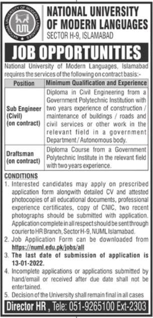 NUML Islamabad Jobs 2022
