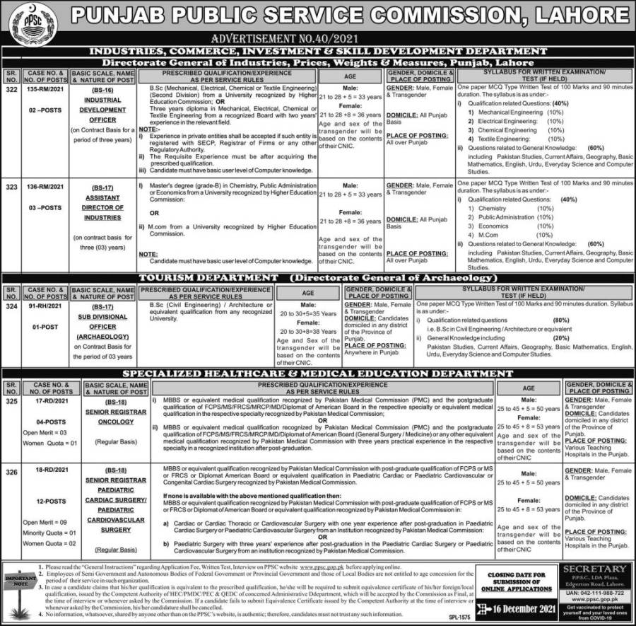 PPSC Lahore Jobs 2021
