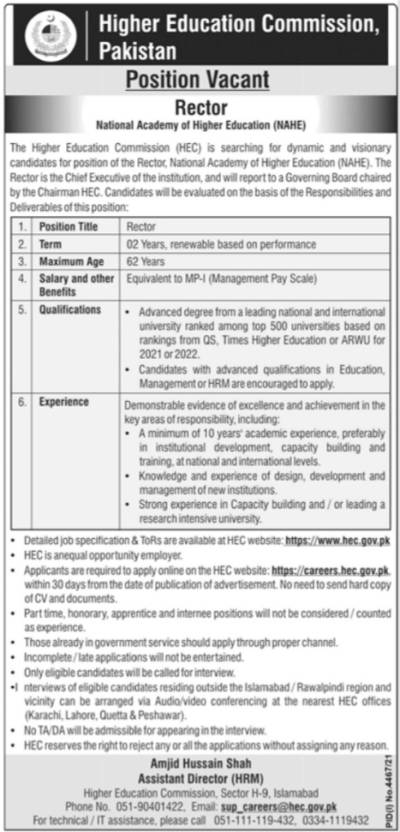 Higher Education Commission HEC Jobs 2022