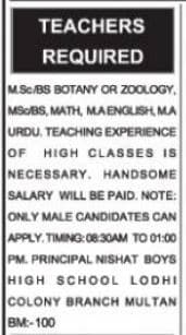 Math & Urdu Teacher Jobs 2022