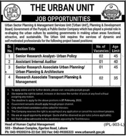 Urban Unit Lahore Jobs 2022