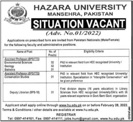Hazara University Jobs 2022