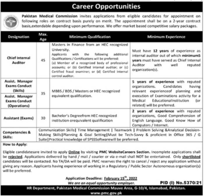 PMC Islamabad Jobs 2022
