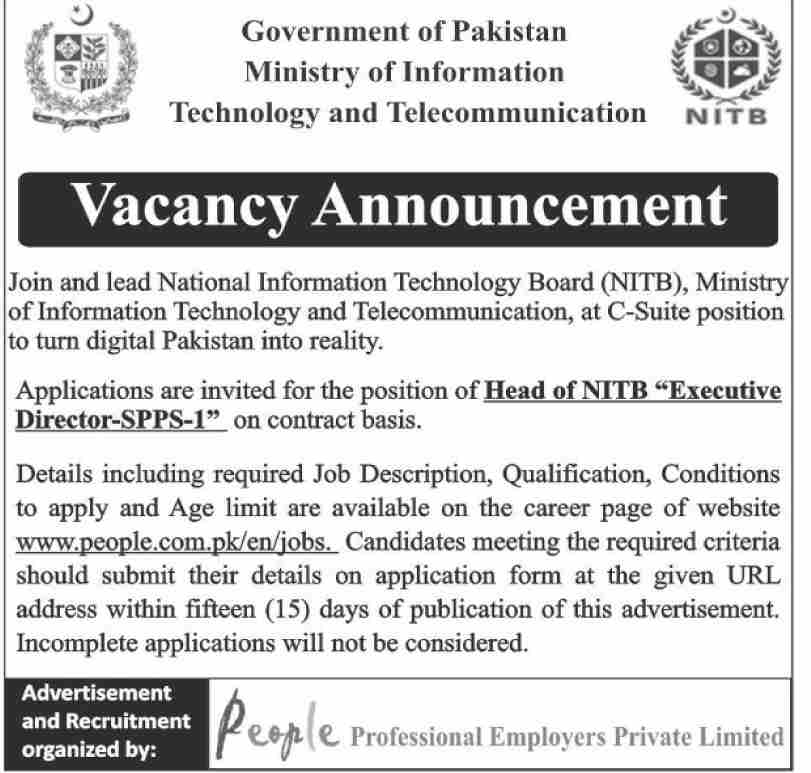 Executive Director Jobs 2022 In National Information Technology Board