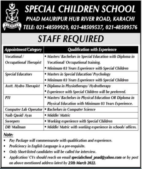 Special Education Department Jobs 2022 for Faculty Staff