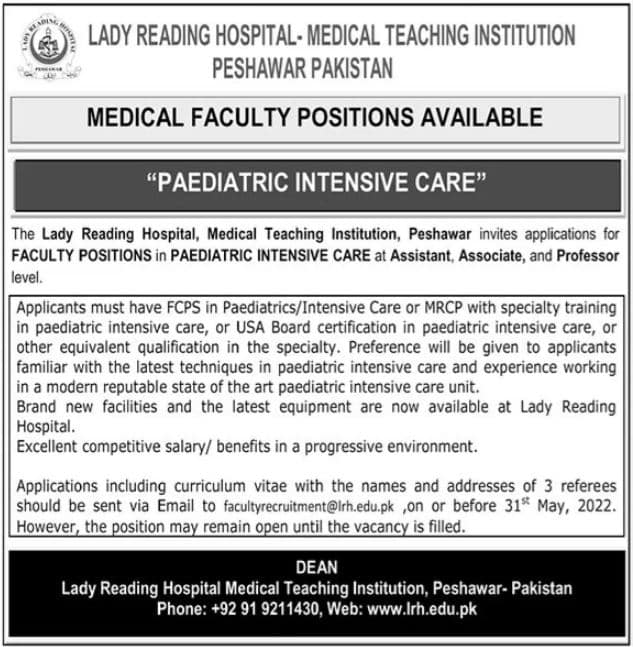 Jobs in Lady Reading Hospital for Medical Faculty May 2022