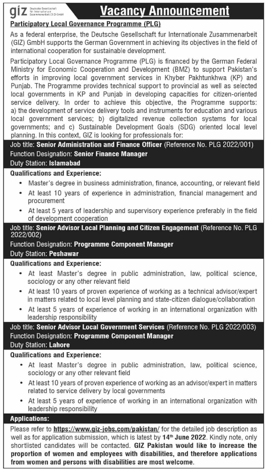 GIZ Islamabad Jobs 2022