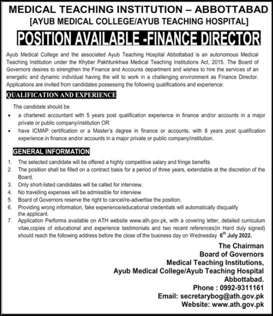 Medical Teaching Institution MTI Abbottabad Jobs 2022