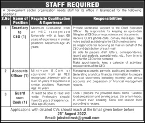 Account Officer and Cook Jobs 2022