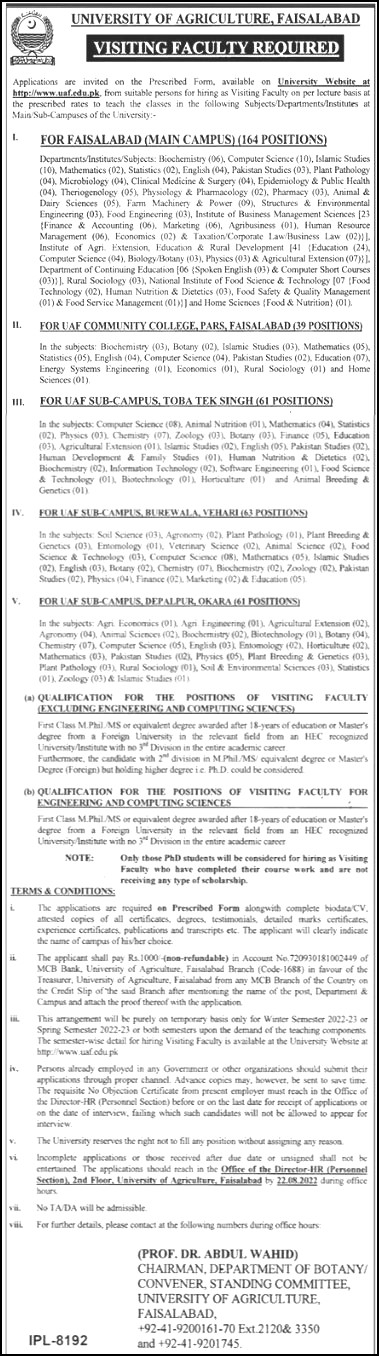 Visiting Faculty and Lecturer Jobs 2022