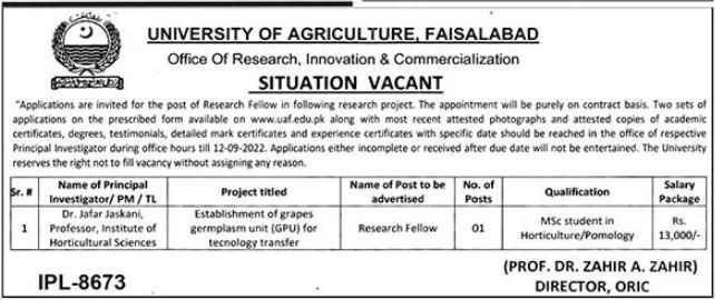 University of Agriculture UAF Jobs 2022