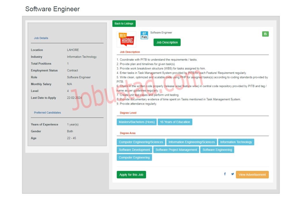 Latest Software Engineer Jobs in Lahore February 2024 Advertisement